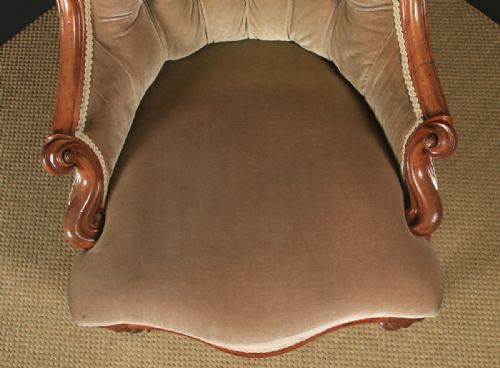 fig 2. Antique English Victorian Mahogany Upholstered Occasional / Nursing Armchair (Circa 1860)
