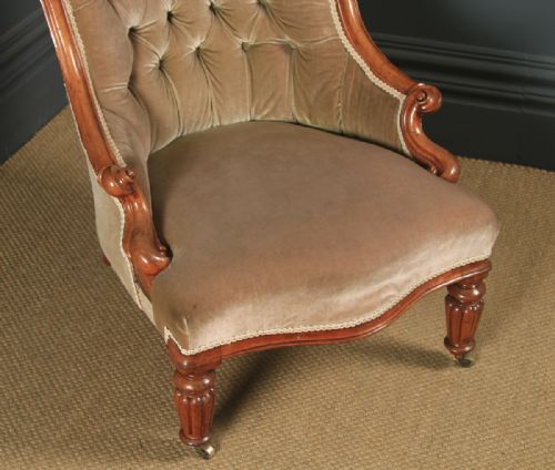 fig 3. Antique English Victorian Mahogany Upholstered Occasional / Nursing Armchair (Circa 1860)
