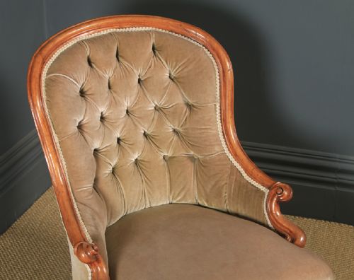 fig 5. Antique English Victorian Mahogany Upholstered Occasional / Nursing Armchair (Circa 1860)