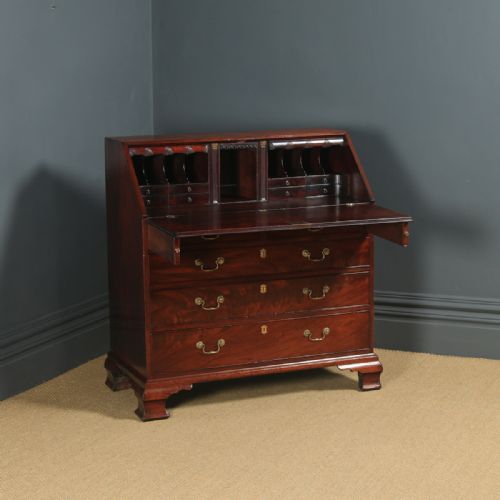 Antique English 18th Century Georgian Flame Mahogany Office Bureau (Circa 1780)