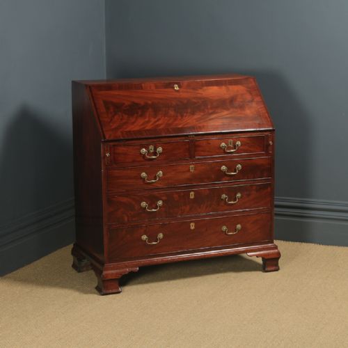 fig 1. Antique English 18th Century Georgian Flame Mahogany Office Bureau (Circa 1780)