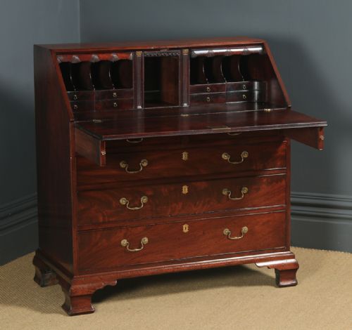 fig 2. Antique English 18th Century Georgian Flame Mahogany Office Bureau (Circa 1780)