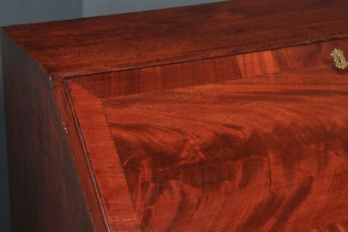 fig 3. Antique English 18th Century Georgian Flame Mahogany Office Bureau (Circa 1780)