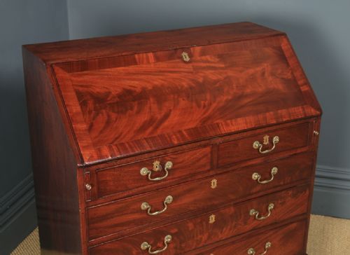 fig 4. Antique English 18th Century Georgian Flame Mahogany Office Bureau (Circa 1780)