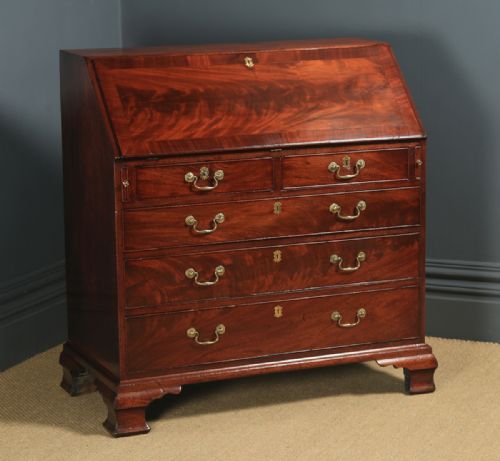 fig 5. Antique English 18th Century Georgian Flame Mahogany Office Bureau (Circa 1780)