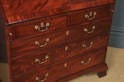 fig 6. Antique English 18th Century Georgian Flame Mahogany Office Bureau (Circa 1780)