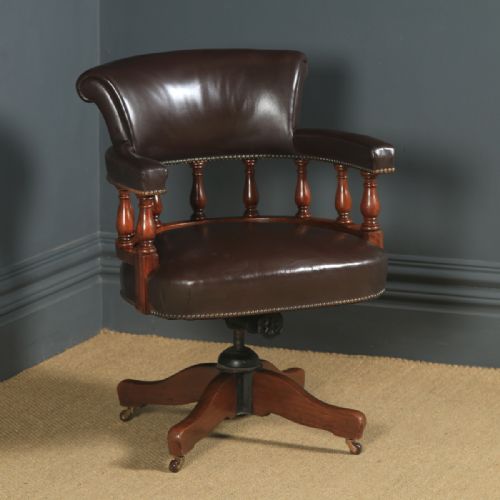 fig 1. Antique English Edwardian Mahogany Revolving Captains Office Desk Armchair (Circa 1910)