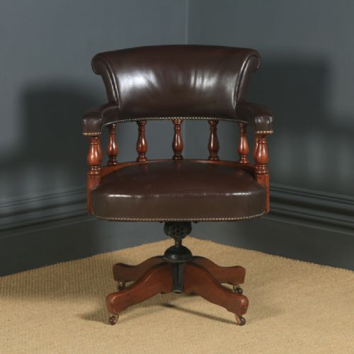 fig 2. Antique English Edwardian Mahogany Revolving Captains Office Desk Armchair (Circa 1910)