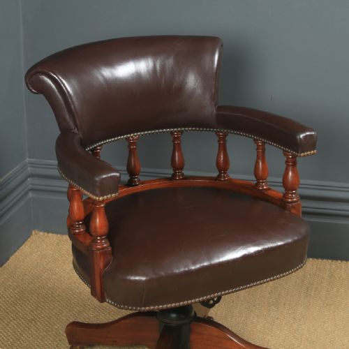 fig 3. Antique English Edwardian Mahogany Revolving Captains Office Desk Armchair (Circa 1910)
