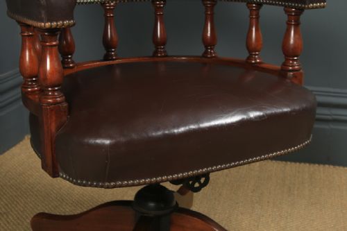 fig 4. Antique English Edwardian Mahogany Revolving Captains Office Desk Armchair (Circa 1910)
