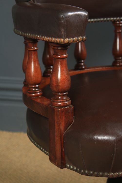 fig 5. Antique English Edwardian Mahogany Revolving Captains Office Desk Armchair (Circa 1910)