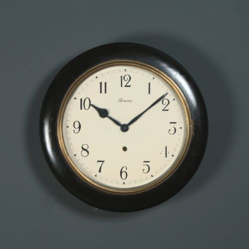 Antique 16" Mahogany Ansonia Railway Station / School Round Dial Wall Clock (Timepiece)