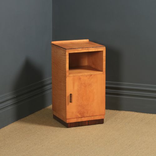 Antique English Single Art Deco Satinwood & Macassar Bedside Cupboard Table (Circa 1930)
