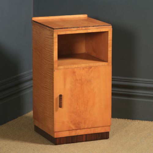 fig 1. Antique English Single Art Deco Satinwood & Macassar Bedside Cupboard Table (Circa 1930)