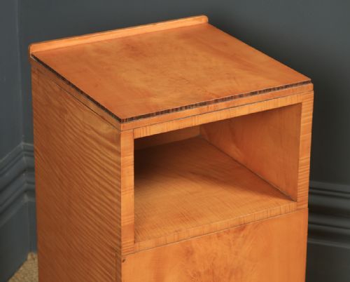 fig 2. Antique English Single Art Deco Satinwood & Macassar Bedside Cupboard Table (Circa 1930)