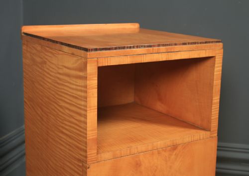 fig 4. Antique English Single Art Deco Satinwood & Macassar Bedside Cupboard Table (Circa 1930)