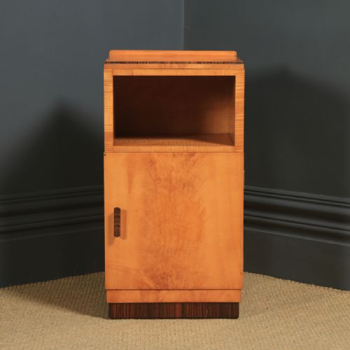 fig 5. Antique English Single Art Deco Satinwood & Macassar Bedside Cupboard Table (Circa 1930)
