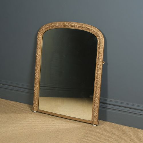 Antique English Victorian Carved Gilt Wall Hanging Overmantle Mirror (Circa 1860)