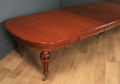 fig 3. Antique English Victorian 15ft Gillows Pugin Style Extending Oak Dining Boardroom Table Seats 18 People (Circa 1850)