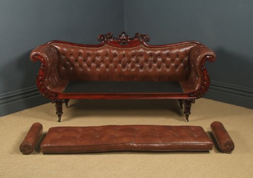 ANTIQUE ENGLISH REGENCY MAHOGANY BROWN LEATHER DOUBLE ENDED COUCH SETTEE SOFA CIRCA 1830 - ADDITIONAL PHOTO 22