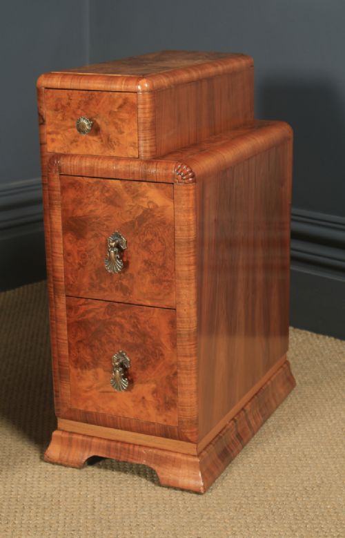 fig 4. Antique English Pair of Art Deco Burr Walnut Skyscraper Bedside Cabinets  (Circa 1930)