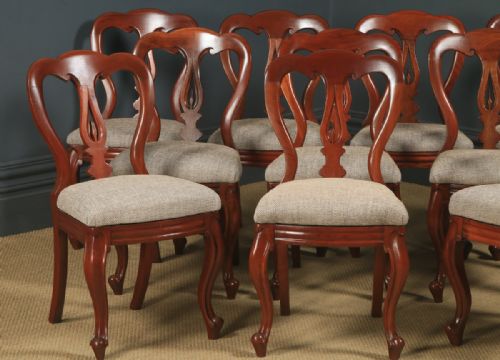 fig 1. Antique English Victorian Set of 10 Ten Mahogany Balloon Spear Back Dining Chairs (Circa 1860)