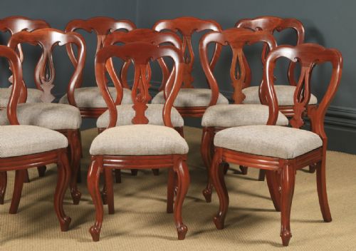 fig 2. Antique English Victorian Set of 10 Ten Mahogany Balloon Spear Back Dining Chairs (Circa 1860)
