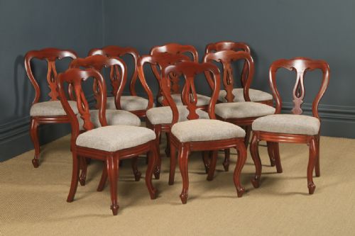 fig 3. Antique English Victorian Set of 10 Ten Mahogany Balloon Spear Back Dining Chairs (Circa 1860)