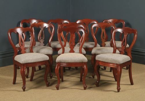fig 4. Antique English Victorian Set of 10 Ten Mahogany Balloon Spear Back Dining Chairs (Circa 1860)