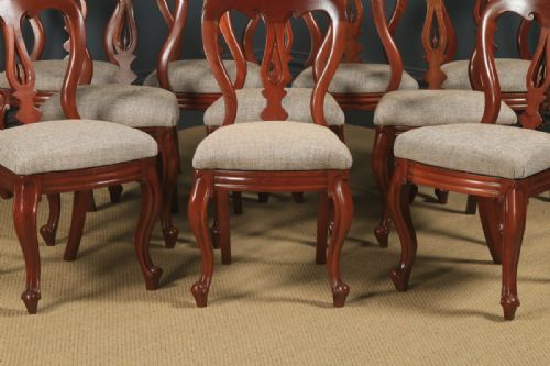 fig 5. Antique English Victorian Set of 10 Ten Mahogany Balloon Spear Back Dining Chairs (Circa 1860)