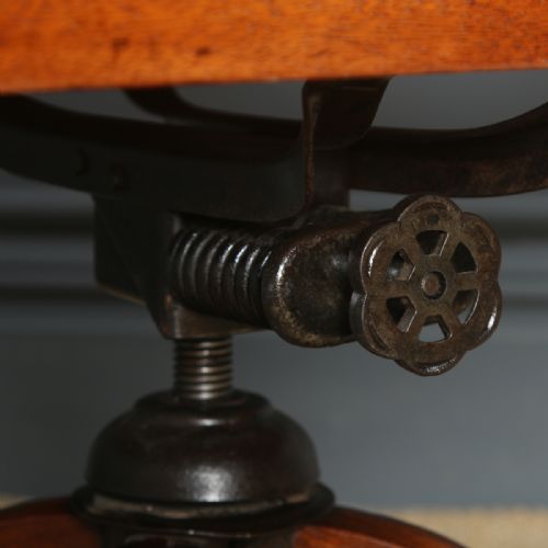 fig 6. Antique English George V Mahogany & Green Leather Upholstered Revolving Office Desk Arm Chair (Circa 1920)