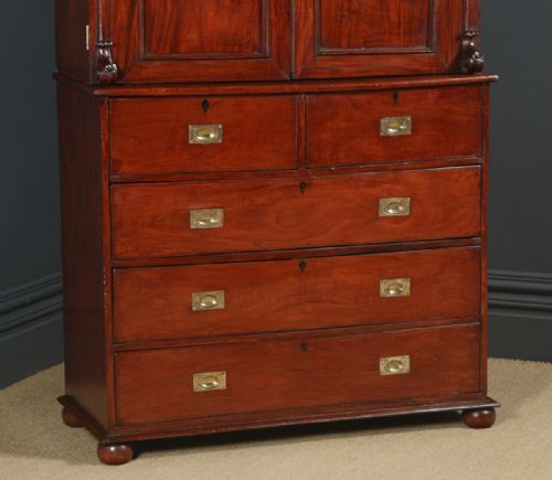 fig 1. Antique Anglo-Indian Victorian Teak Campaign Linen Press Chest Wardrobe Armoire Cupboard (Circa 1860)