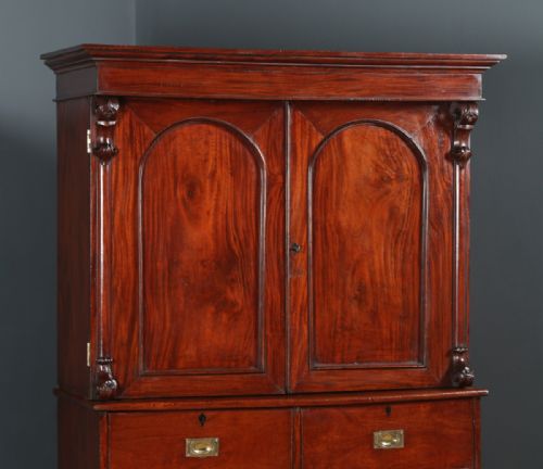 fig 2. Antique Anglo-Indian Victorian Teak Campaign Linen Press Chest Wardrobe Armoire Cupboard (Circa 1860)