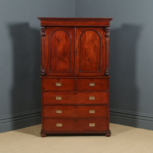 fig 3. Antique Anglo-Indian Victorian Teak Campaign Linen Press Chest Wardrobe Armoire Cupboard (Circa 1860)