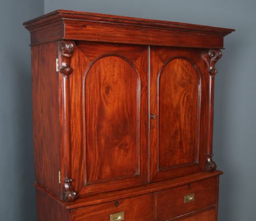 fig 4. Antique Anglo-Indian Victorian Teak Campaign Linen Press Chest Wardrobe Armoire Cupboard (Circa 1860)