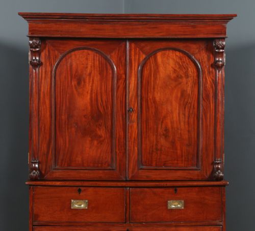 fig 5. Antique Anglo-Indian Victorian Teak Campaign Linen Press Chest Wardrobe Armoire Cupboard (Circa 1860)