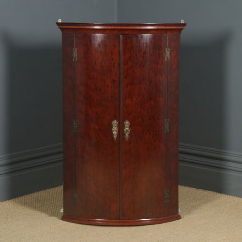 fig 1. Antique English Georgian Plum Pudding Mahogany Bow Front Corner Cupboard Cabinet (Circa 1800)
