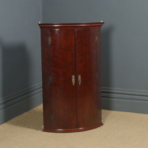fig 4. Antique English Georgian Plum Pudding Mahogany Bow Front Corner Cupboard Cabinet (Circa 1800)