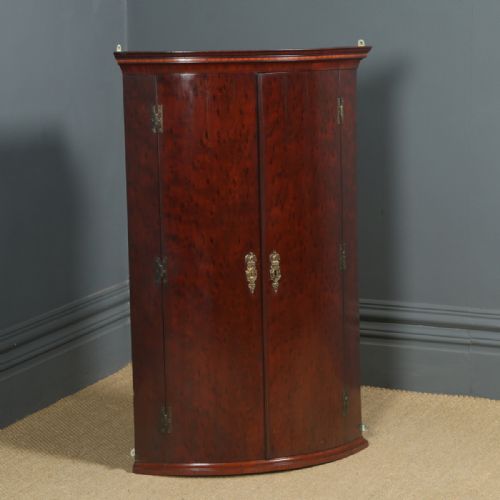 fig 5. Antique English Georgian Plum Pudding Mahogany Bow Front Corner Cupboard Cabinet (Circa 1800)