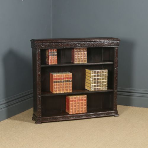 Antique English 17th Century Style Victorian Carved Open 4ft Bookcase Shelf (Circa 1880)
