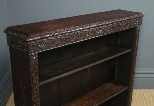fig 3. Antique English 17th Century Style Victorian Carved Open 4ft Bookcase Shelf (Circa 1880)