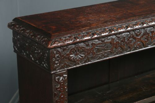 fig 4. Antique English 17th Century Style Victorian Carved Open 4ft Bookcase Shelf (Circa 1880)