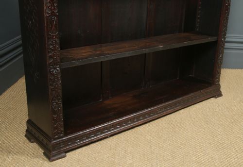 fig 5. Antique English 17th Century Style Victorian Carved Open 4ft Bookcase Shelf (Circa 1880)