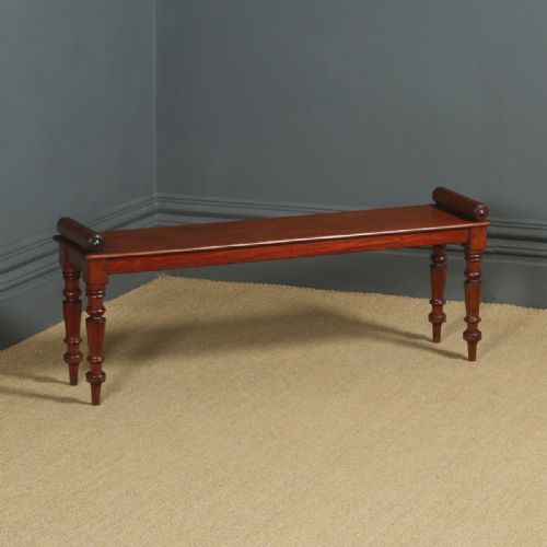Antique English Victorian Mahogany Window Seat / Hall / Bench / Stool (Circa 1850)