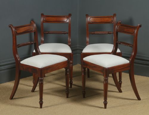 fig 2. Antique English Georgian Set of Four 4 Mahogany Bar Back Dining Chairs (Circa 1825)