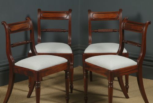 fig 3. Antique English Georgian Set of Four 4 Mahogany Bar Back Dining Chairs (Circa 1825)