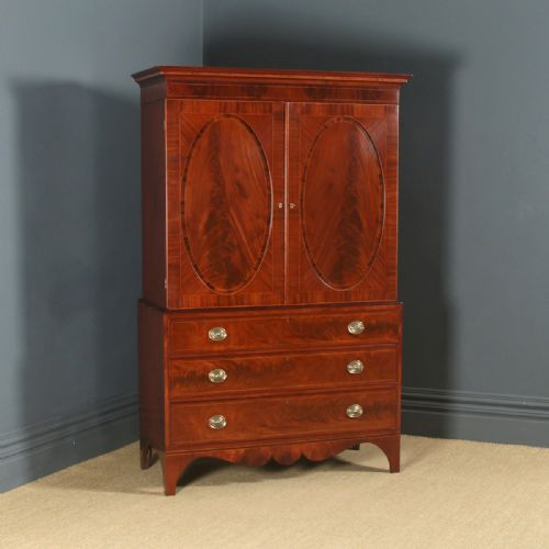 Antique English Georgian Regency Flame Mahogany Linen Press Chest Wardrobe Armoire Cupboard (Circa 1830)