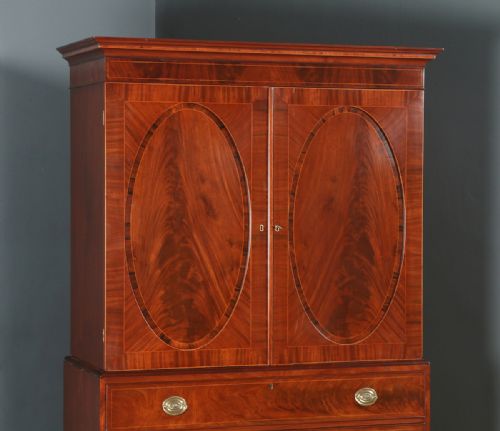 fig 2. Antique English Georgian Regency Flame Mahogany Linen Press Chest Wardrobe Armoire Cupboard (Circa 1830)