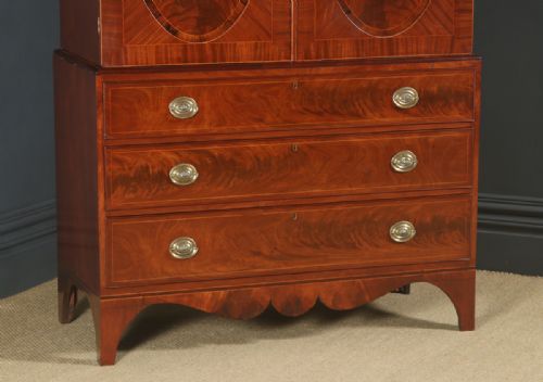fig 3. Antique English Georgian Regency Flame Mahogany Linen Press Chest Wardrobe Armoire Cupboard (Circa 1830)