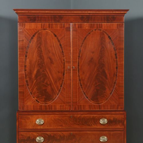 fig 4. Antique English Georgian Regency Flame Mahogany Linen Press Chest Wardrobe Armoire Cupboard (Circa 1830)
